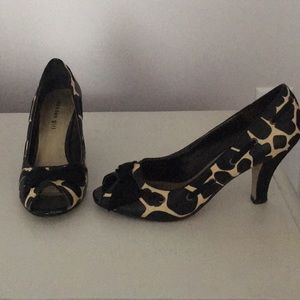 Black and cream animal print heels